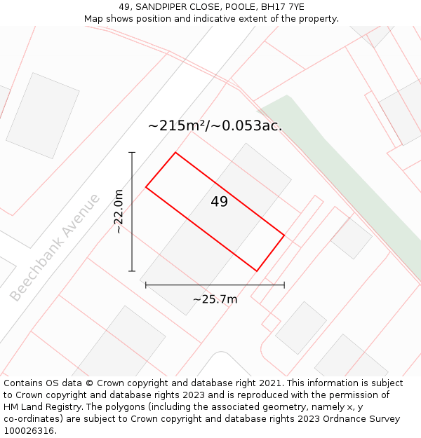 49, SANDPIPER CLOSE, POOLE, BH17 7YE: Plot and title map