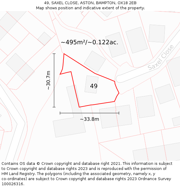 49, SAXEL CLOSE, ASTON, BAMPTON, OX18 2EB: Plot and title map