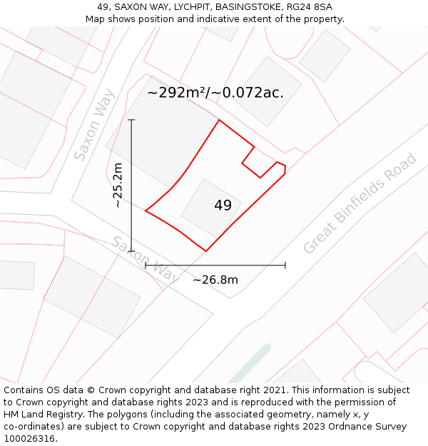 49, SAXON WAY, LYCHPIT, BASINGSTOKE, RG24 8SA: Plot and title map