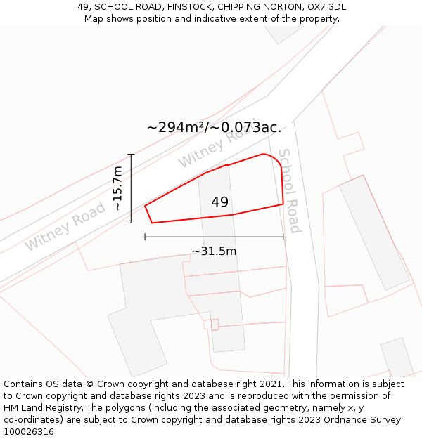 49, SCHOOL ROAD, FINSTOCK, CHIPPING NORTON, OX7 3DL: Plot and title map