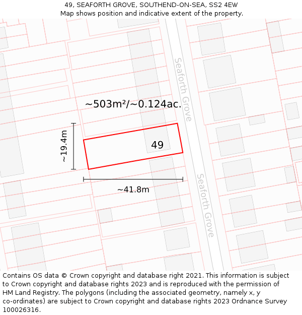 49, SEAFORTH GROVE, SOUTHEND-ON-SEA, SS2 4EW: Plot and title map