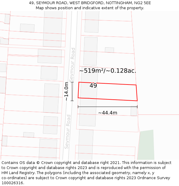 49, SEYMOUR ROAD, WEST BRIDGFORD, NOTTINGHAM, NG2 5EE: Plot and title map