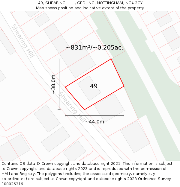 49, SHEARING HILL, GEDLING, NOTTINGHAM, NG4 3GY: Plot and title map