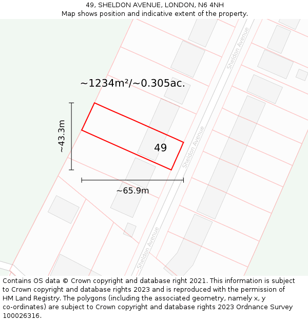 49, SHELDON AVENUE, LONDON, N6 4NH: Plot and title map