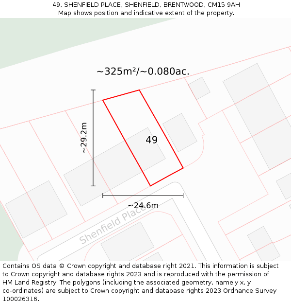 49, SHENFIELD PLACE, SHENFIELD, BRENTWOOD, CM15 9AH: Plot and title map