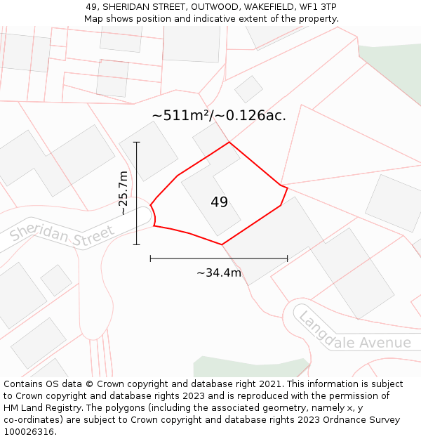 49, SHERIDAN STREET, OUTWOOD, WAKEFIELD, WF1 3TP: Plot and title map