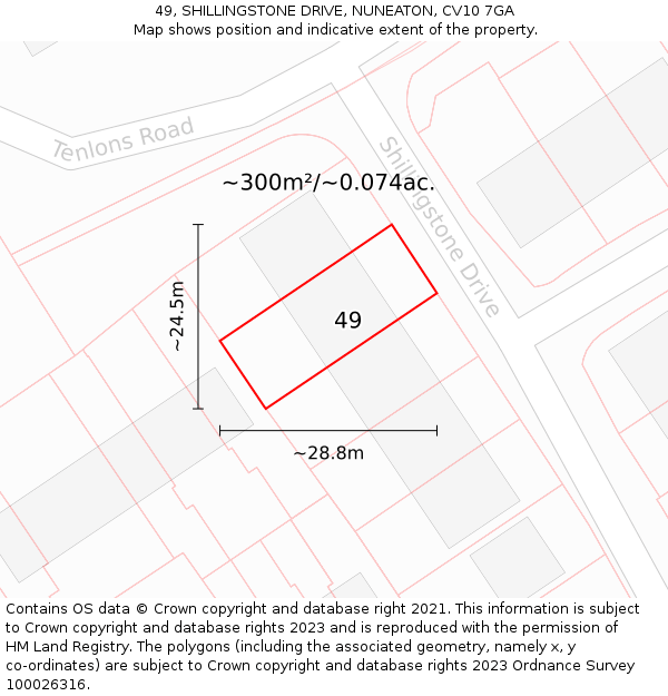 49, SHILLINGSTONE DRIVE, NUNEATON, CV10 7GA: Plot and title map