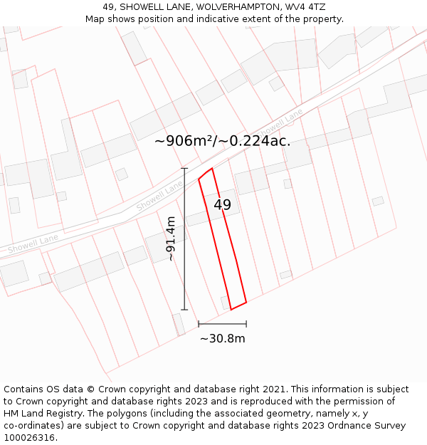 49, SHOWELL LANE, WOLVERHAMPTON, WV4 4TZ: Plot and title map