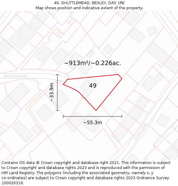 49, SHUTTLEMEAD, BEXLEY, DA5 1RE: Plot and title map