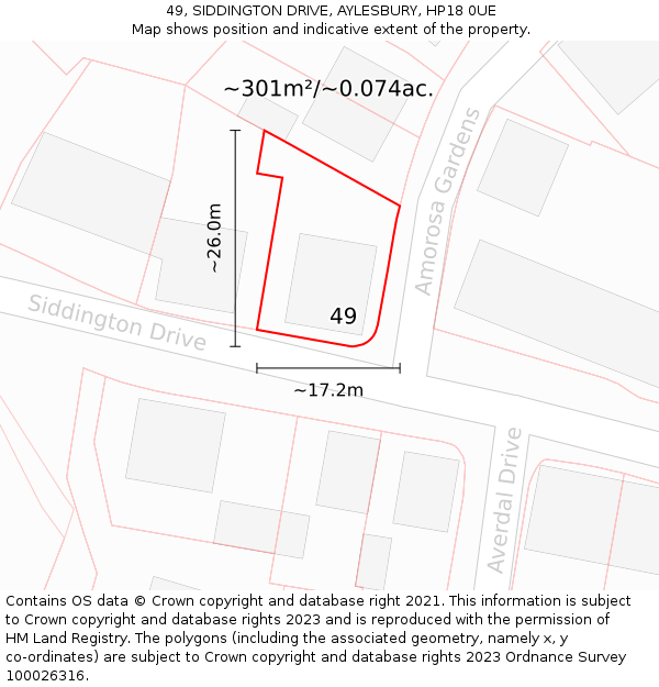 49, SIDDINGTON DRIVE, AYLESBURY, HP18 0UE: Plot and title map