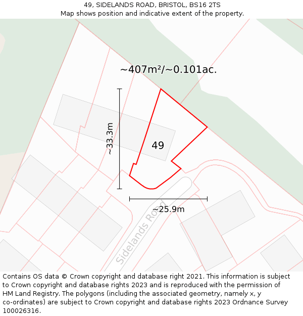 49, SIDELANDS ROAD, BRISTOL, BS16 2TS: Plot and title map