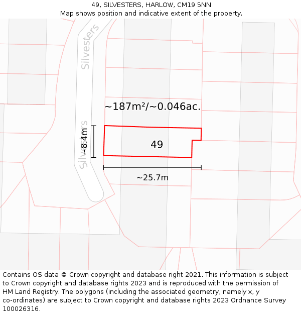 49, SILVESTERS, HARLOW, CM19 5NN: Plot and title map