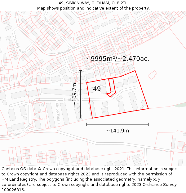 49, SIMKIN WAY, OLDHAM, OL8 2TH: Plot and title map