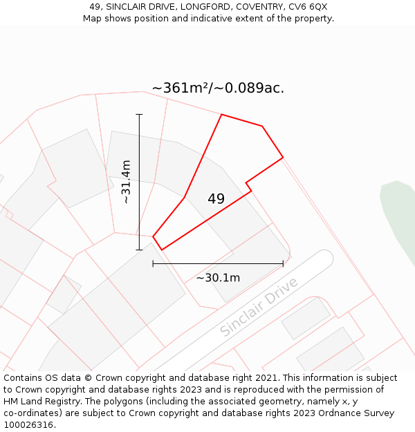 49, SINCLAIR DRIVE, LONGFORD, COVENTRY, CV6 6QX: Plot and title map