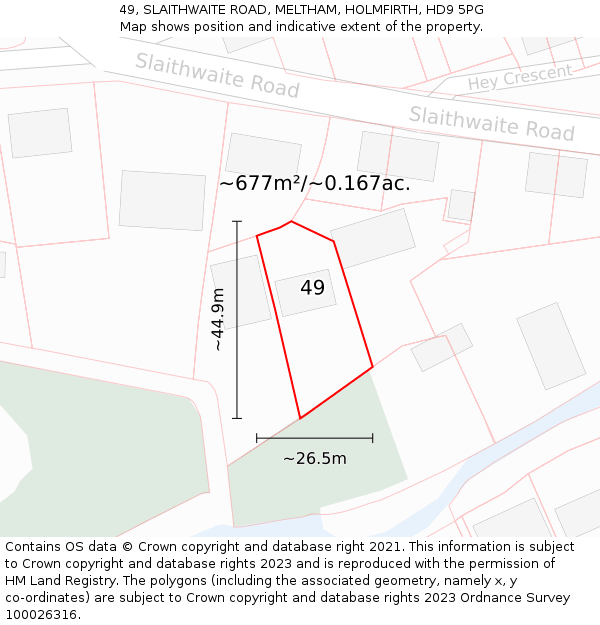 49, SLAITHWAITE ROAD, MELTHAM, HOLMFIRTH, HD9 5PG: Plot and title map