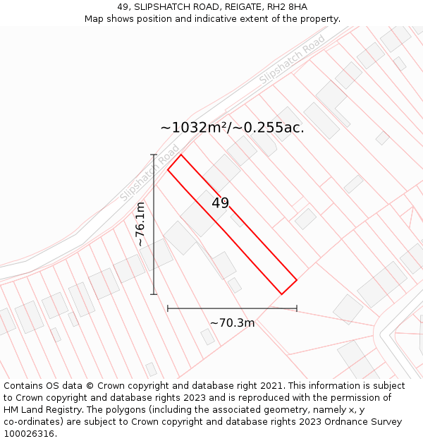 49, SLIPSHATCH ROAD, REIGATE, RH2 8HA: Plot and title map