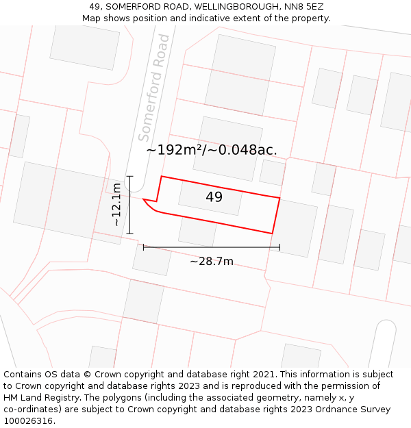 49, SOMERFORD ROAD, WELLINGBOROUGH, NN8 5EZ: Plot and title map