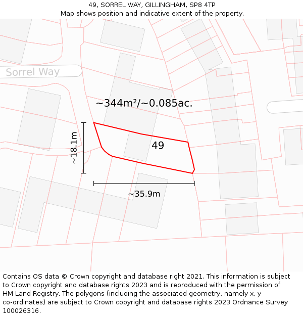 49, SORREL WAY, GILLINGHAM, SP8 4TP: Plot and title map