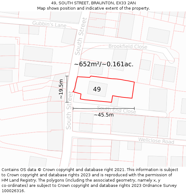 49, SOUTH STREET, BRAUNTON, EX33 2AN: Plot and title map