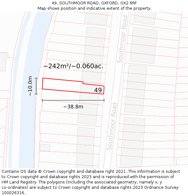 49, SOUTHMOOR ROAD, OXFORD, OX2 6RF: Plot and title map