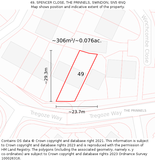 49, SPENCER CLOSE, THE PRINNELS, SWINDON, SN5 6NQ: Plot and title map