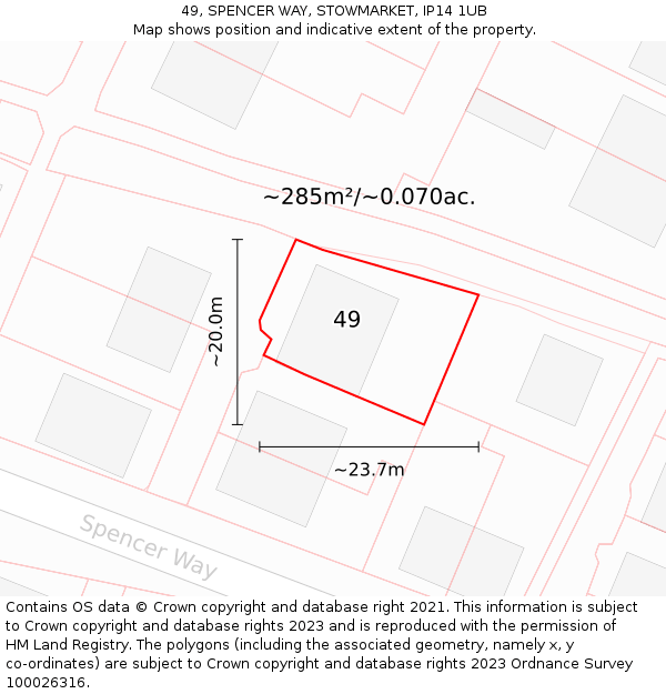 49, SPENCER WAY, STOWMARKET, IP14 1UB: Plot and title map