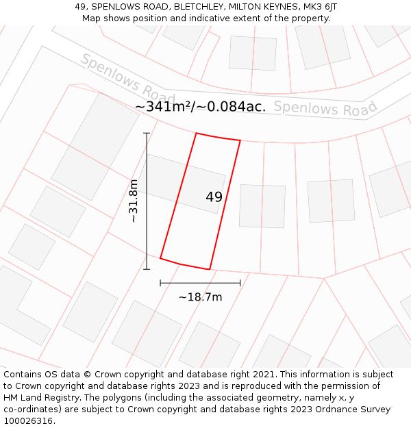 49, SPENLOWS ROAD, BLETCHLEY, MILTON KEYNES, MK3 6JT: Plot and title map