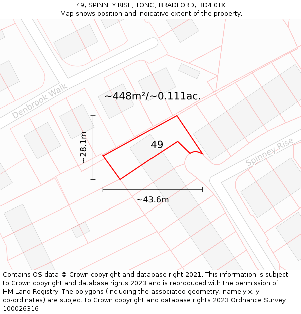 49, SPINNEY RISE, TONG, BRADFORD, BD4 0TX: Plot and title map