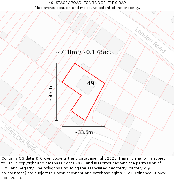 49, STACEY ROAD, TONBRIDGE, TN10 3AP: Plot and title map