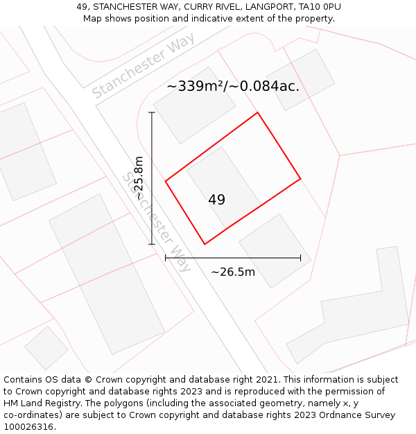 49, STANCHESTER WAY, CURRY RIVEL, LANGPORT, TA10 0PU: Plot and title map