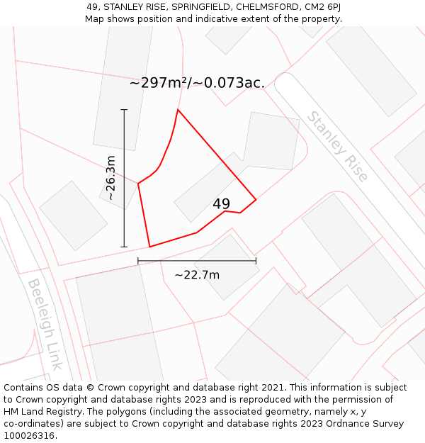 49, STANLEY RISE, SPRINGFIELD, CHELMSFORD, CM2 6PJ: Plot and title map