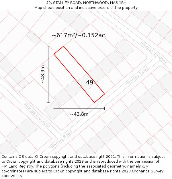 49, STANLEY ROAD, NORTHWOOD, HA6 1RH: Plot and title map