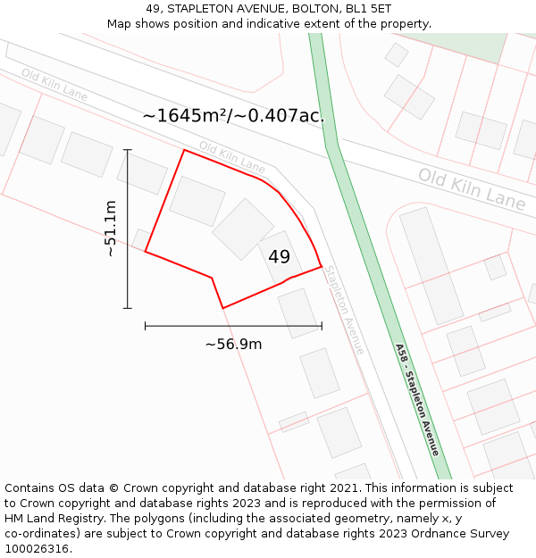 49, STAPLETON AVENUE, BOLTON, BL1 5ET: Plot and title map