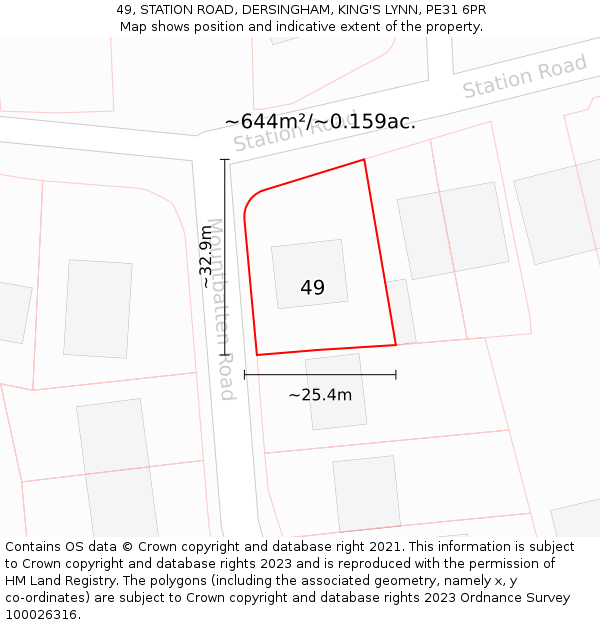 49, STATION ROAD, DERSINGHAM, KING'S LYNN, PE31 6PR: Plot and title map