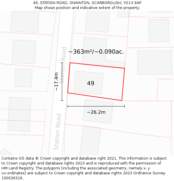 49, STATION ROAD, SNAINTON, SCARBOROUGH, YO13 9AP: Plot and title map