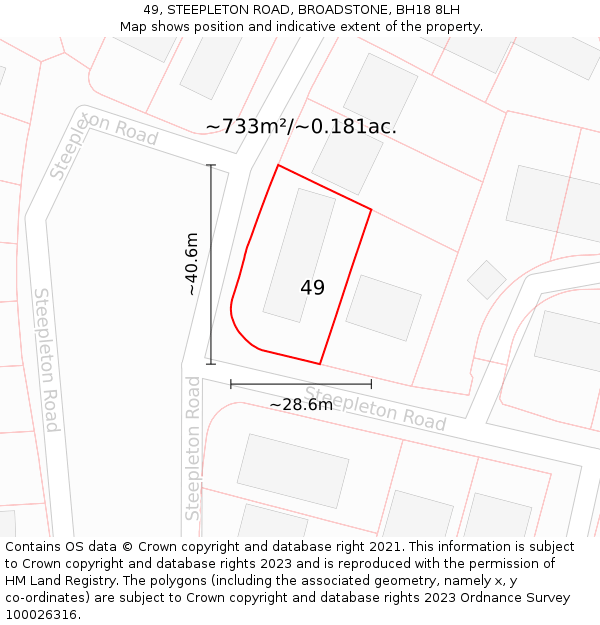 49, STEEPLETON ROAD, BROADSTONE, BH18 8LH: Plot and title map