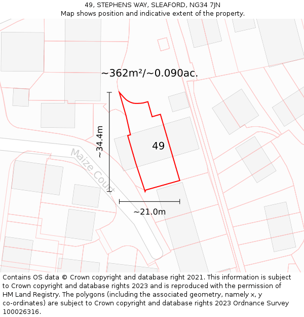 49, STEPHENS WAY, SLEAFORD, NG34 7JN: Plot and title map