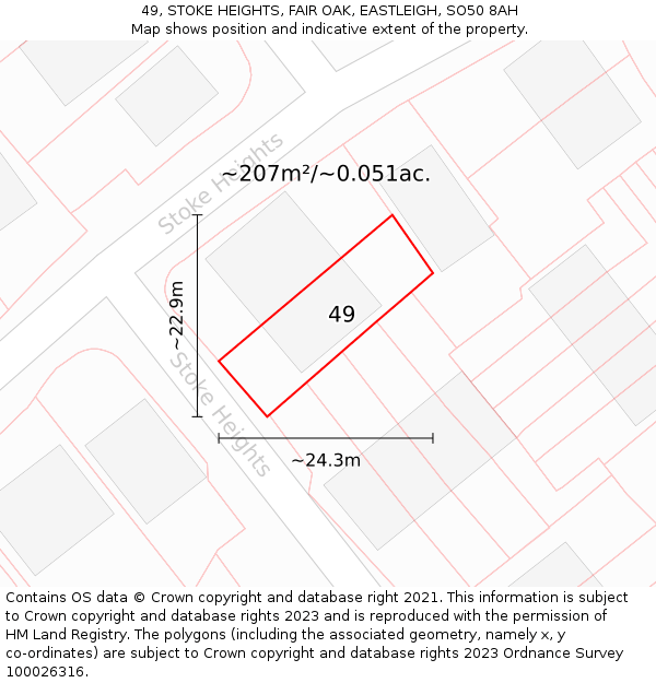 49, STOKE HEIGHTS, FAIR OAK, EASTLEIGH, SO50 8AH: Plot and title map