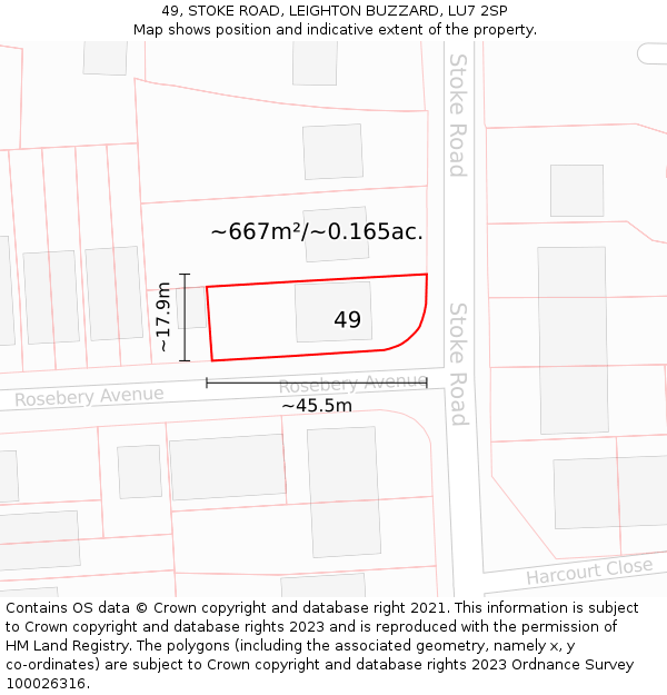 49, STOKE ROAD, LEIGHTON BUZZARD, LU7 2SP: Plot and title map