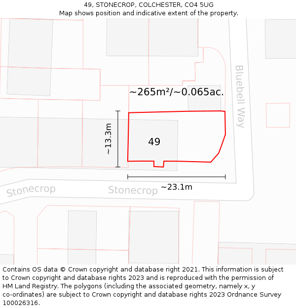 49, STONECROP, COLCHESTER, CO4 5UG: Plot and title map