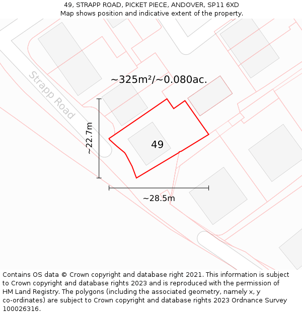 49, STRAPP ROAD, PICKET PIECE, ANDOVER, SP11 6XD: Plot and title map