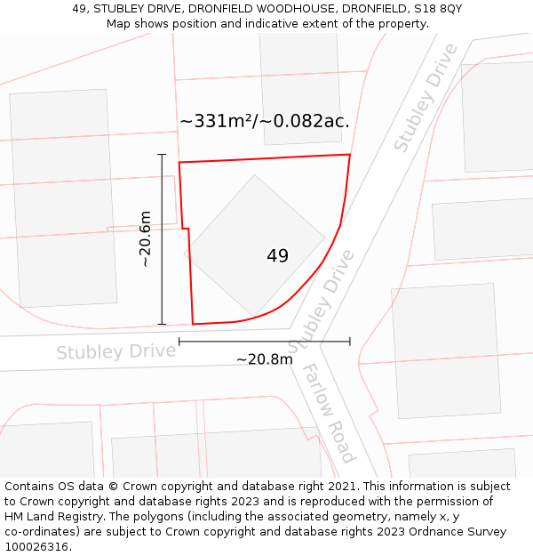 49, STUBLEY DRIVE, DRONFIELD WOODHOUSE, DRONFIELD, S18 8QY: Plot and title map