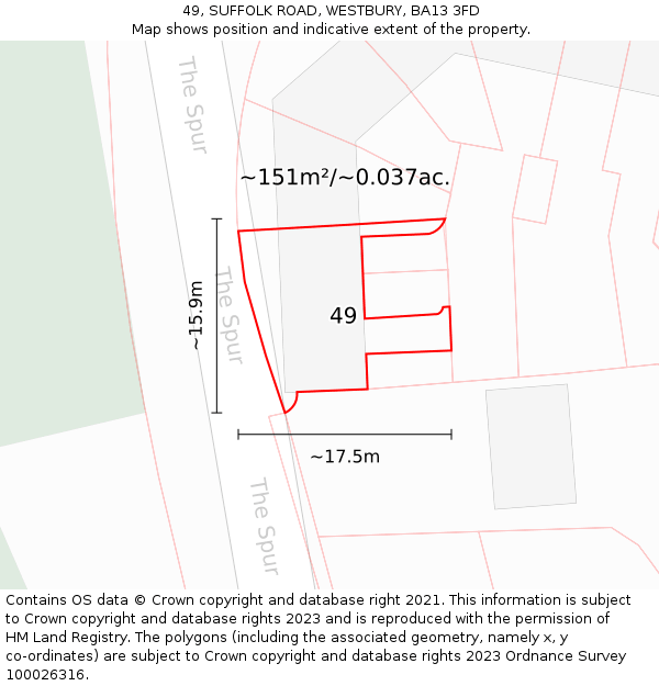 49, SUFFOLK ROAD, WESTBURY, BA13 3FD: Plot and title map