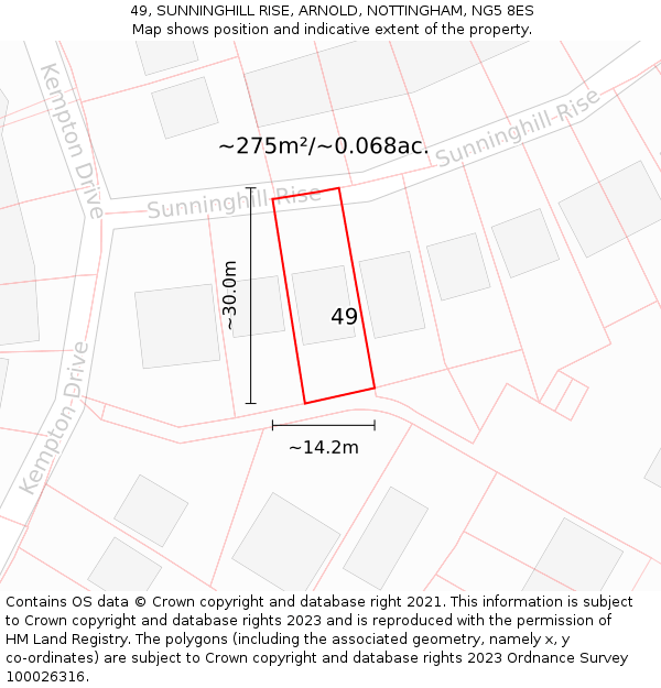 49, SUNNINGHILL RISE, ARNOLD, NOTTINGHAM, NG5 8ES: Plot and title map