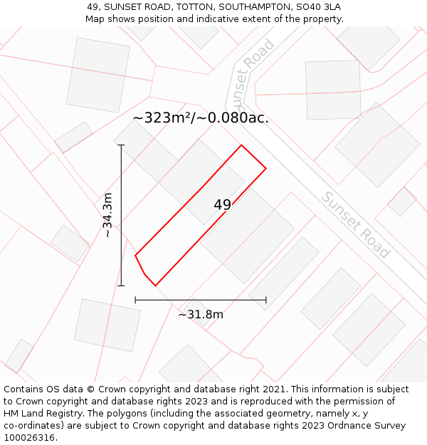 49, SUNSET ROAD, TOTTON, SOUTHAMPTON, SO40 3LA: Plot and title map