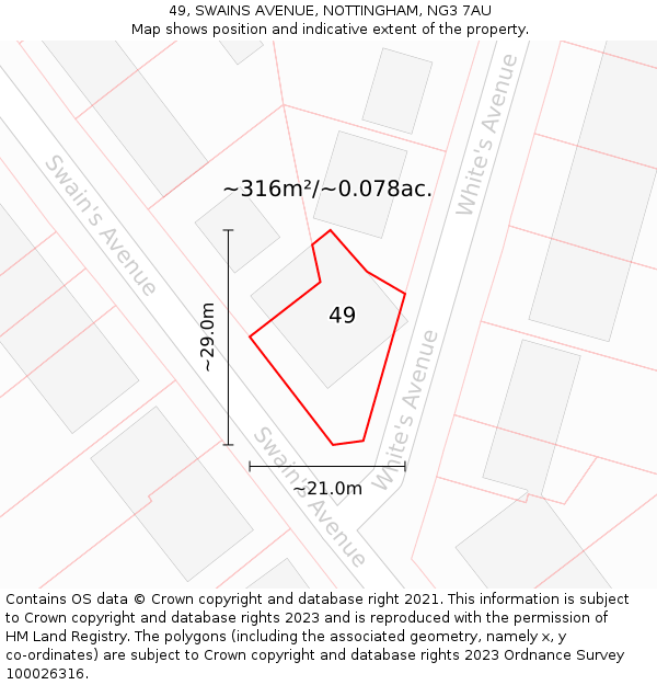 49, SWAINS AVENUE, NOTTINGHAM, NG3 7AU: Plot and title map