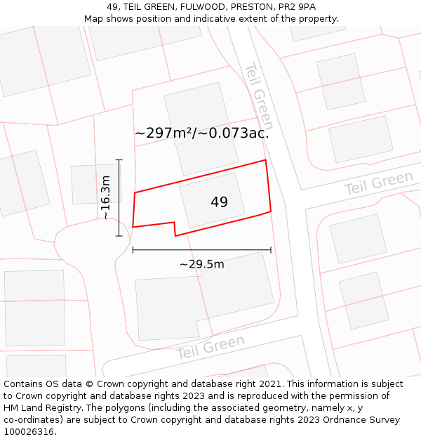 49, TEIL GREEN, FULWOOD, PRESTON, PR2 9PA: Plot and title map