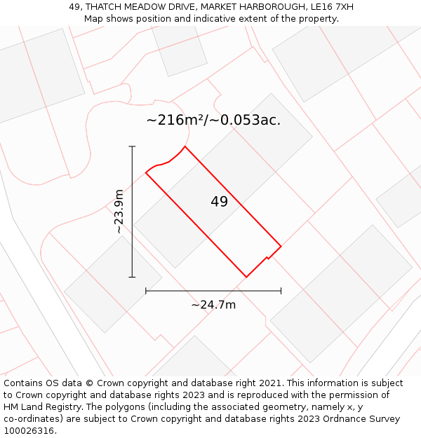 49, THATCH MEADOW DRIVE, MARKET HARBOROUGH, LE16 7XH: Plot and title map