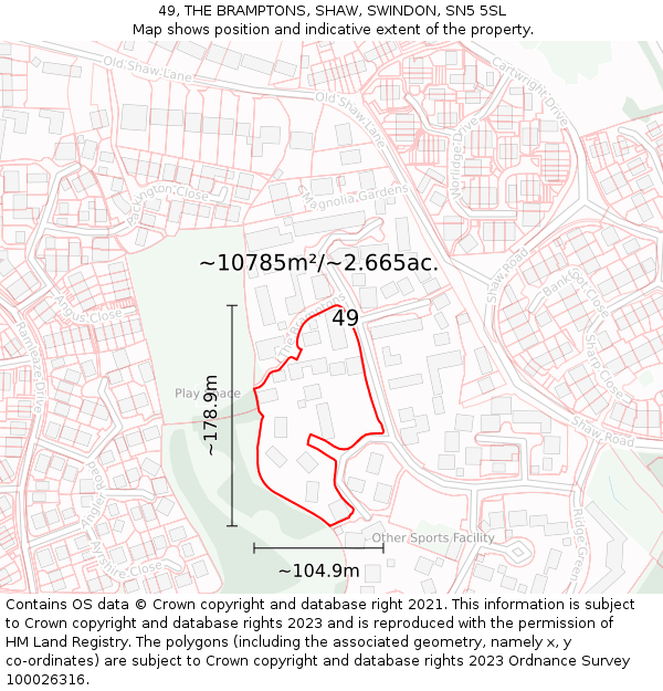 49, THE BRAMPTONS, SHAW, SWINDON, SN5 5SL: Plot and title map