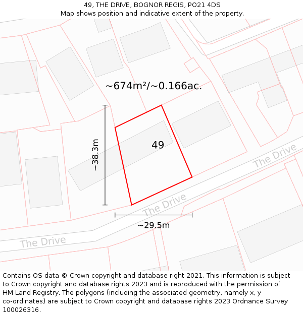 49, THE DRIVE, BOGNOR REGIS, PO21 4DS: Plot and title map